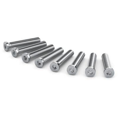 Set of Mnt screws for camera equipment, metallic finish, various sizes.