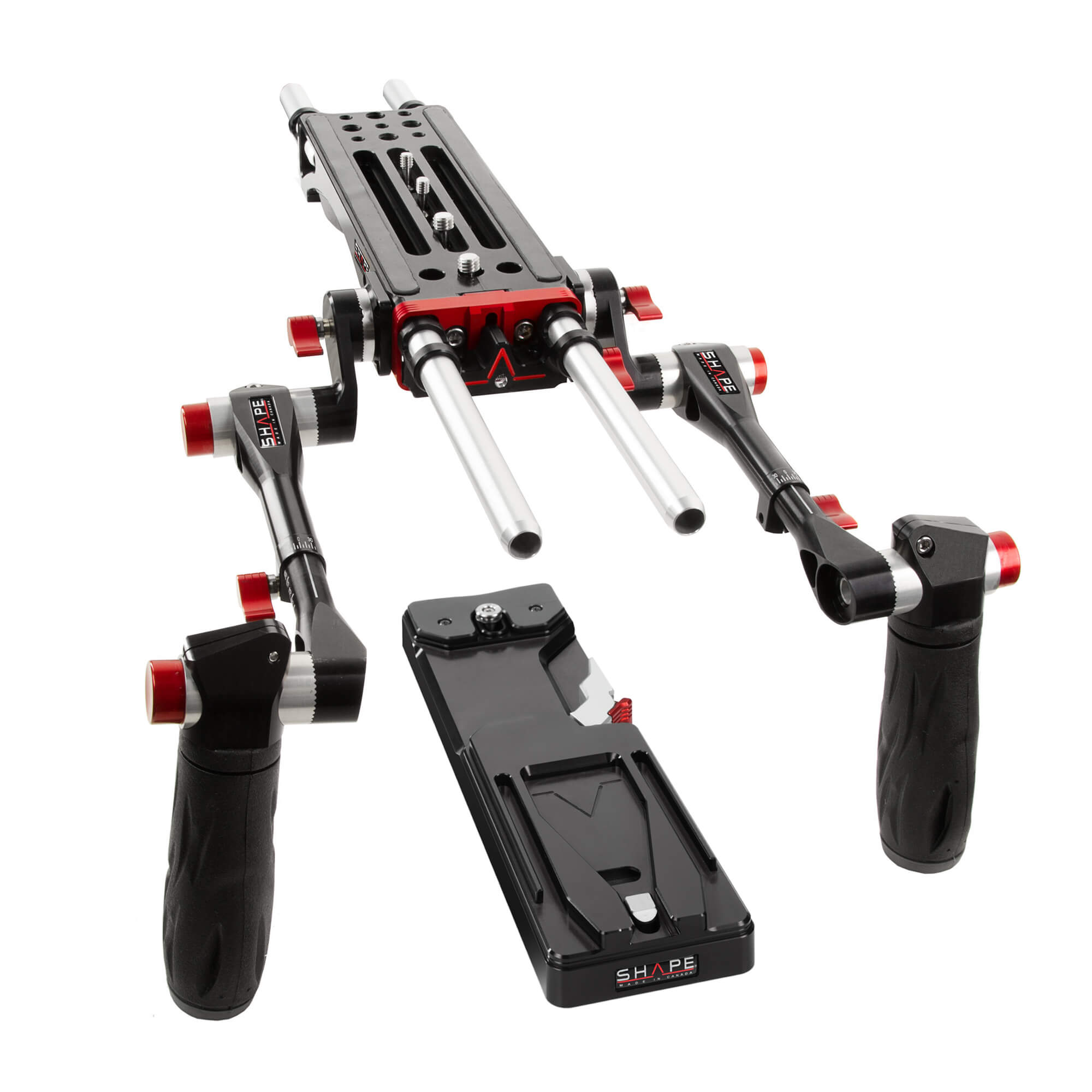8000 v-lock quick release baseplate (BP0008), tripod plate and Telescopic ARRI rosettes handles