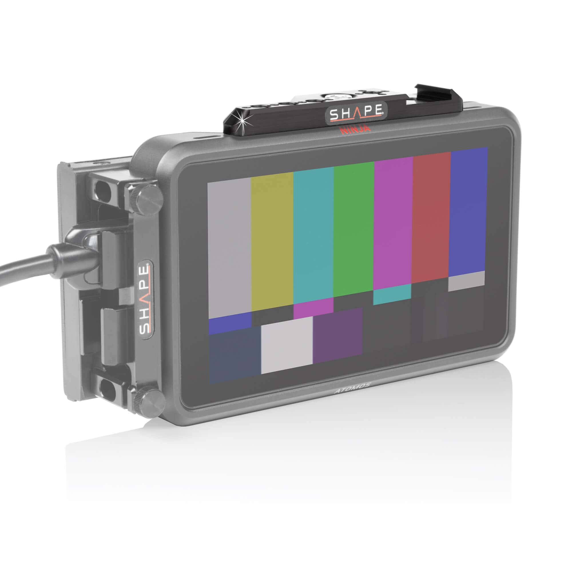 SHAPE top plate for Atomos Ninja V monitor recorder with test pattern display.