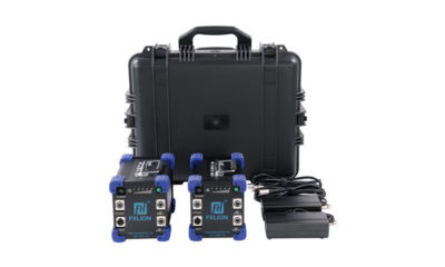 Wireless signal extender kit with two transmitters and accessories for professional use.