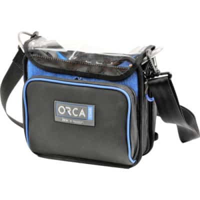 Black and blue ORCA dive gear bag with shoulder strap for scuba equipment.