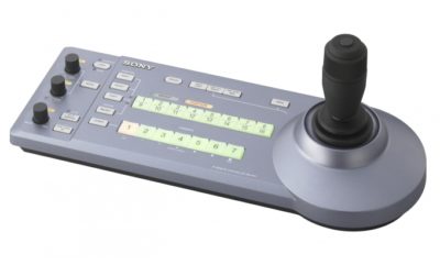 IP remote control unit with joystick and control buttons for camera operation.