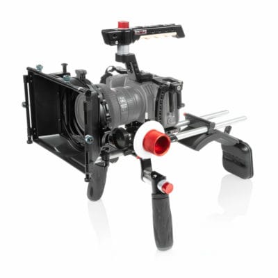 Camera rig with matte box and follow focus for Blackmagic Pocket Cinema Camera.