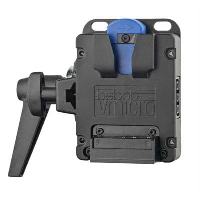 Vmicro micro switch with blue actuator for industrial automation.