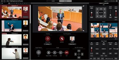 Auto-tracking software interface with multi-camera support and live monitoring.