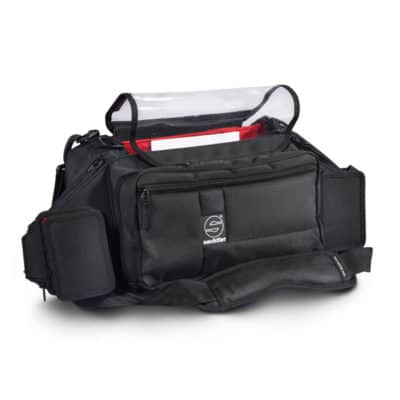 Medium lightweight audio bag with multiple compartments and transparent top section.
