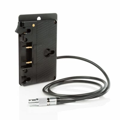 Camera battery plate with cable for Red Gold Mount batteries.