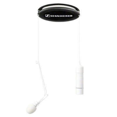 Wireless Sennheiser microphone with headset for professional audio.