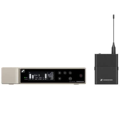 Wireless bodypack transmitter and receiver for professional audio.