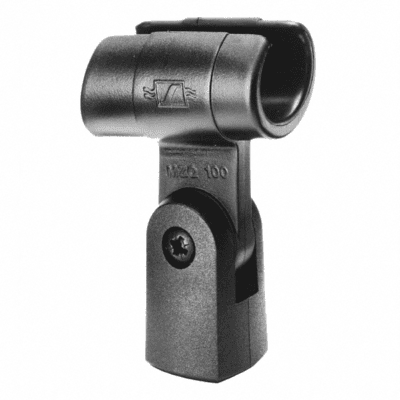 Black microphone clip for Ø 19-22 mm microphones with tripod thread.