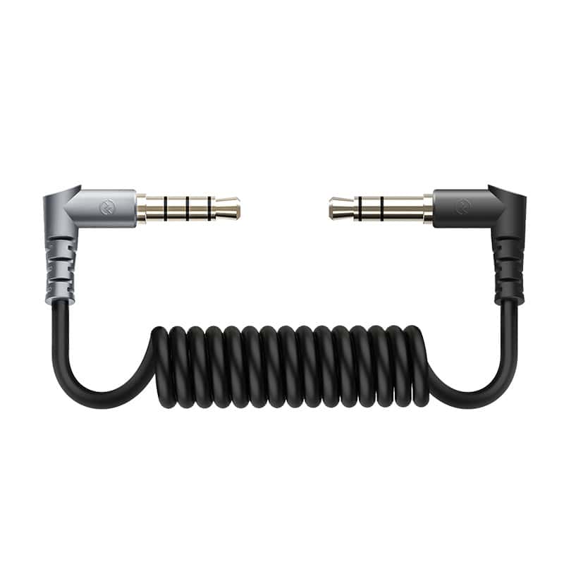 Coiled 3.5mm TRS to TRRS patch cable with gold connectors.