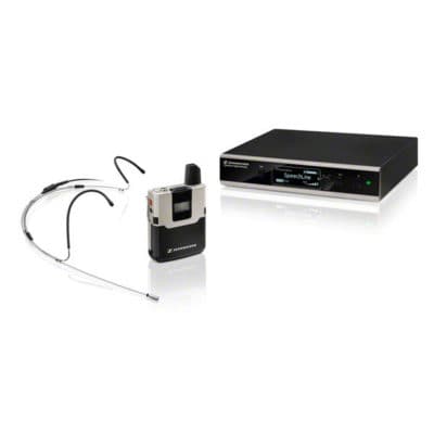 Headmic set including bodypack transmitter, receiver, and accessories for professional audio.