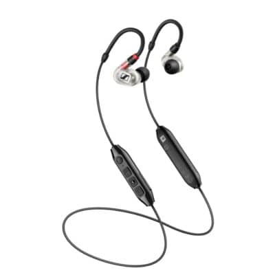Wireless in-ear headphones with Bluetooth and detachable cable.