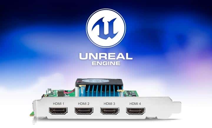 Unreal Engine logo with HDMI capture card showing four HDMI ports.