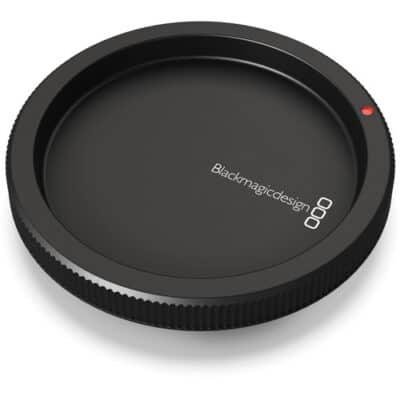 Blackmagicdesign camera lens filter with a sleek black design and red indicator dot.