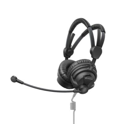 Closed on-ear headset for outdoor broadcast application, ActiveGard© limiting technology with three switchable attenuation  settings (off/ 95 dB/ 110 dB), supercardioid elektret microphone, cable not included