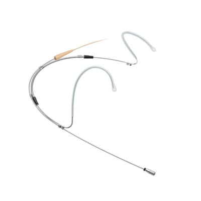 Neckband microphone with MKE 1 microphone capsule (omnidirectional, condenser) with 3-pin connector. Includes (1) foam windshield (beige), (1) protection cap (beige), (1) small protection cap (beige), (6) attachment clips, and (1) transport case