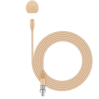 Lavalier microphone (omnidirectional, pre-polarized condenser) with 1.6m cable for 2000, 5000, 6000 and 9000 Series, beige. Includes (1) MKE Essential omni-beige with 3-Pin connector, (1) MZQ 02 microphone clamp and (1) SL MZW 1 foam windscreen